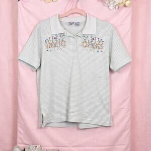 Vintage embroidered floral polo womens
